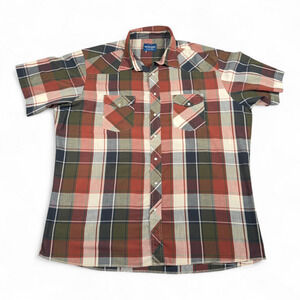 Vintage Wrangler Western Shirt Adult 2XLT Brown Black Plaid Pearl Snap 90s